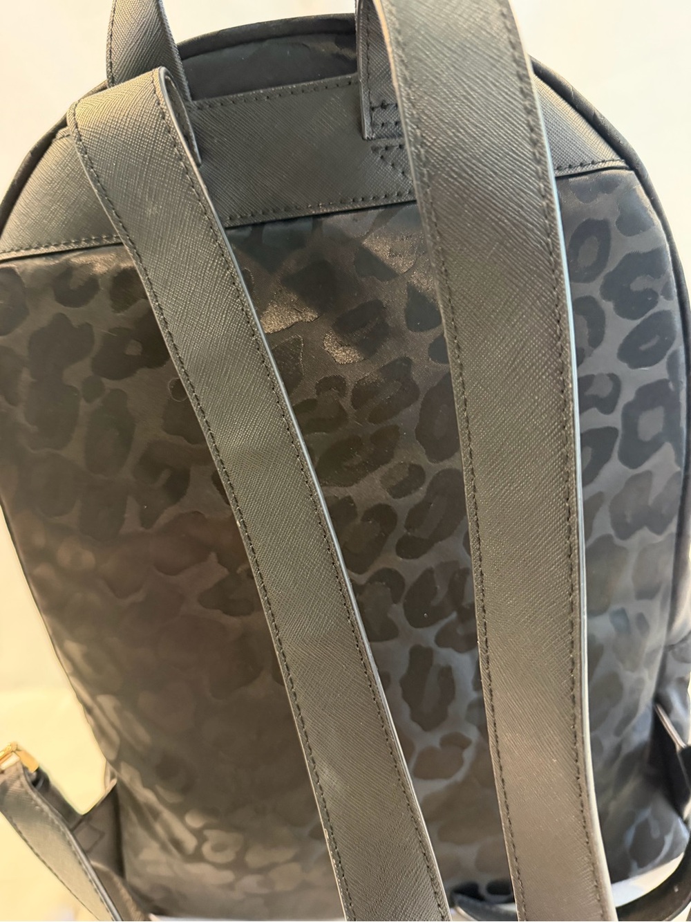 Michael Kors Black Leopard-Print Nylon Backpack with Gold Accents - Picture 2 of 5